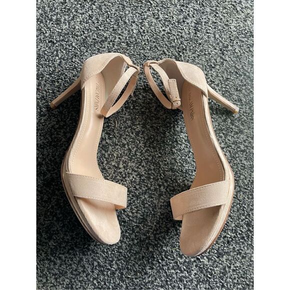 Nude Suede Ankle Strap Pump Heeled Sandals - Picture 8 of 13